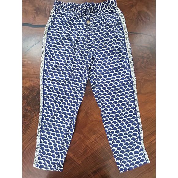 Anthropologie Pants - Anthropologie Navy White Scallop Print Embroidered Beaded Pants Size S